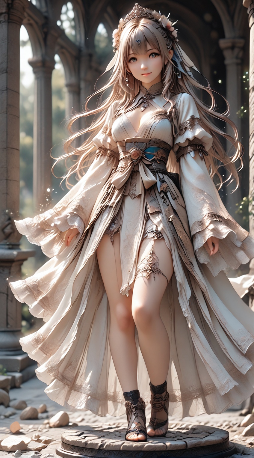 Reality photos,  detailed figures,  A majestic warrior stands victorious against the mystical backdrop of a ruined temple...