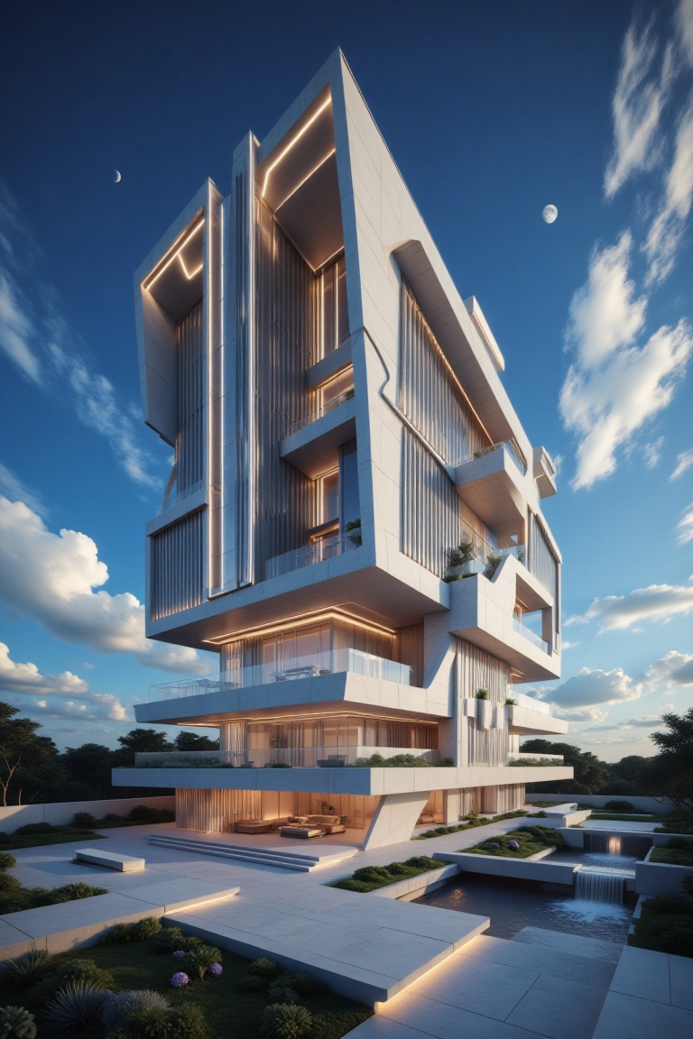 Beautiful modern spaceship with section design,  like church. featuring angular shapes and a futuristic aesthetic,  slim s...