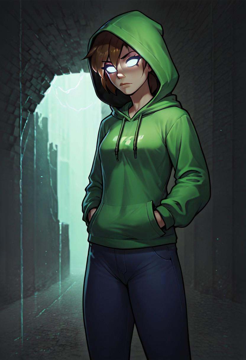 1girl,  inside dark cave,  minecraft cave on Tensor.Art