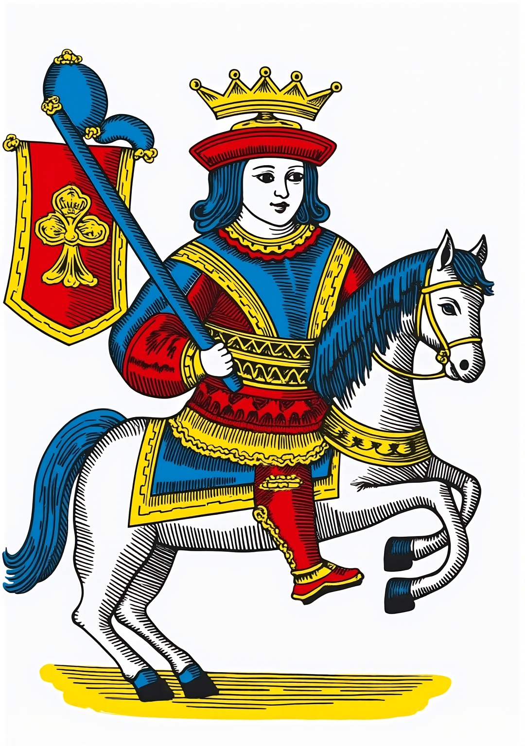 A stoic knight on horseback,  carrying a banner with a club symbol,  detailed armor on Tensor.Art
