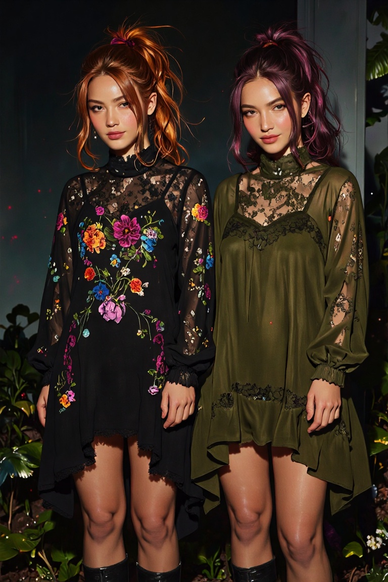 Digital illustration,  glossy,  glazed. A beautiful portrait of Two 24-year-old twin girls on Tensor.Art