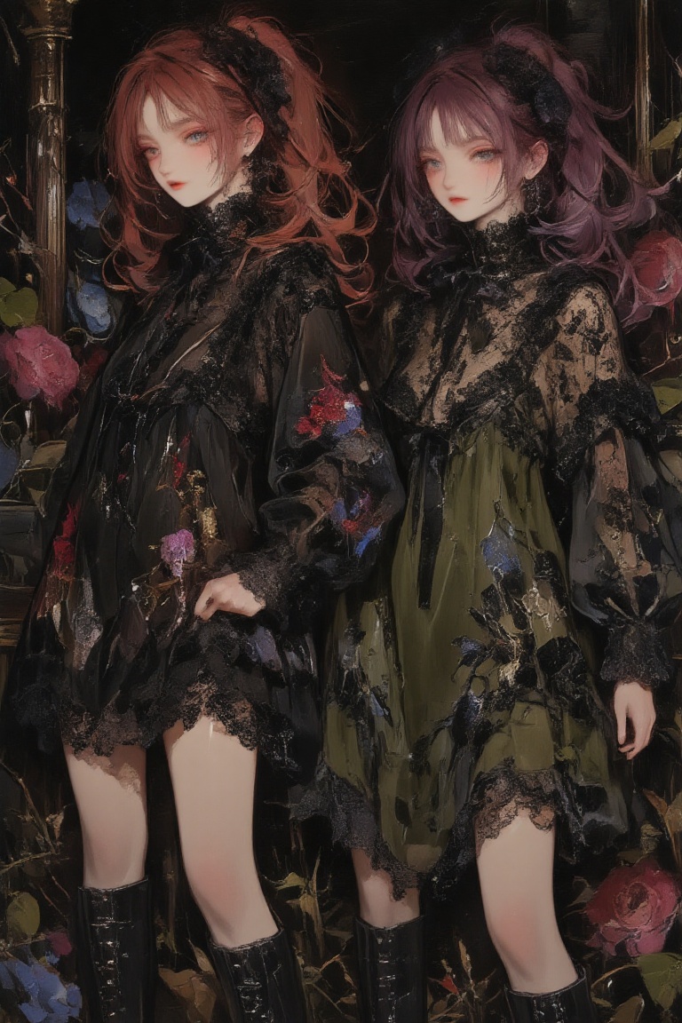 Two 24-year-old twin girls,  standing side by side,  each with distinct on Tensor.Art