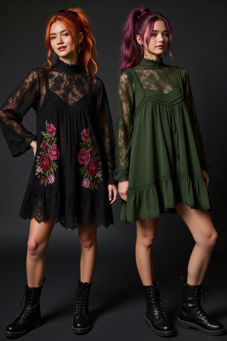 Two 24-year-old twin girls,  standing side by side,  each with distinct on Tensor.Art