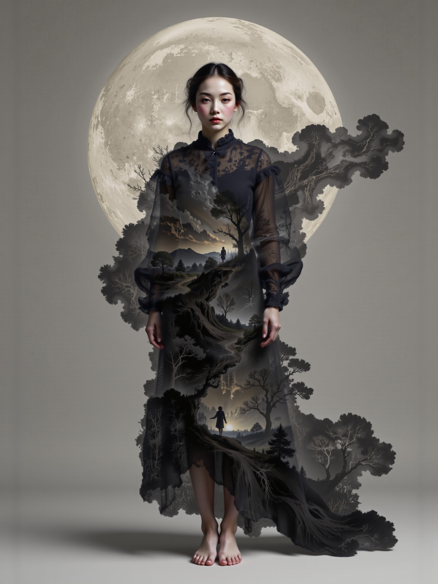 Surreal digital illustration painting in the style of Asa CHEN,  image view,  beautiful girl in a gauze dress on Tensor.Art
