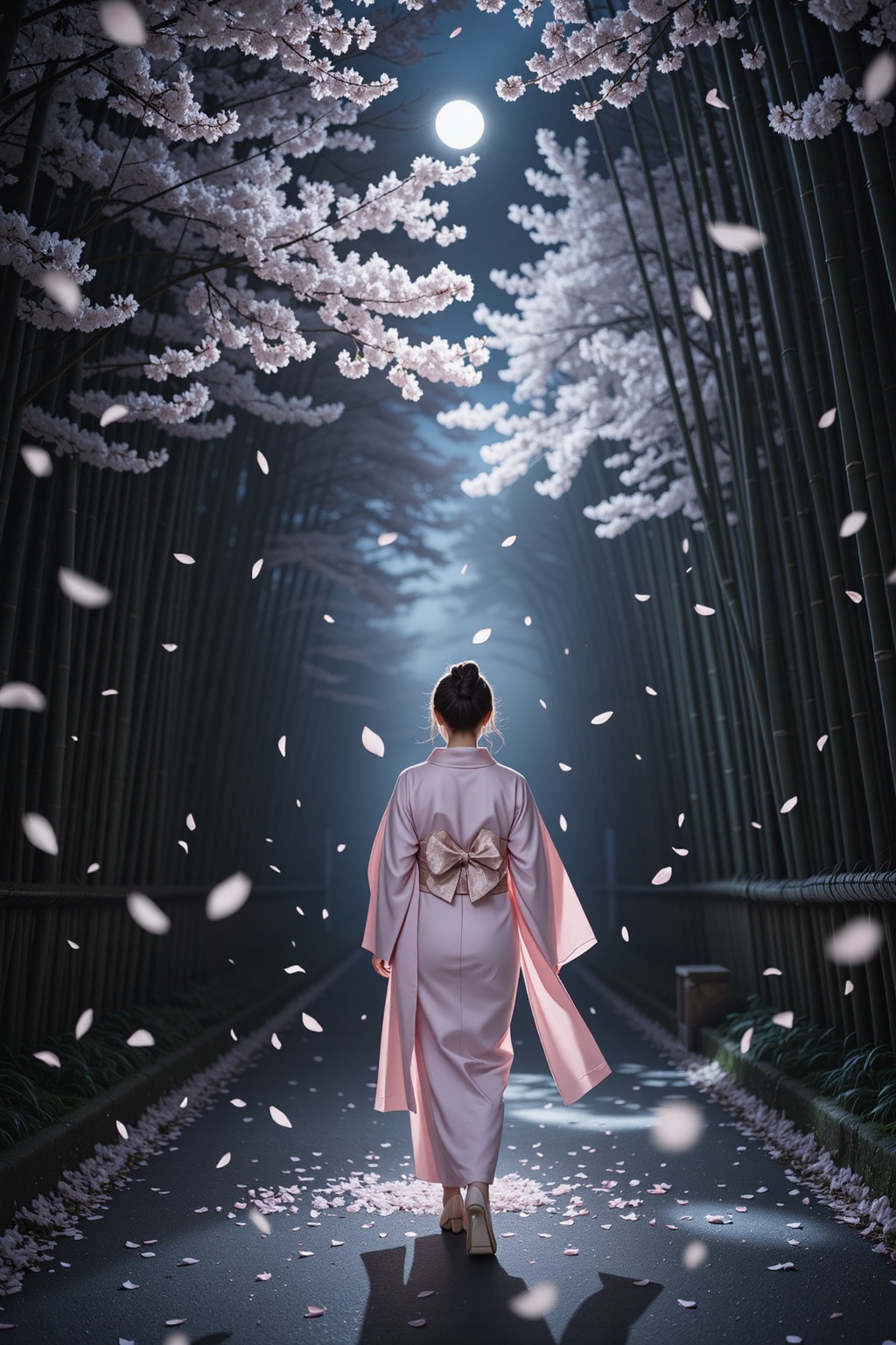 1girl,  solo female figure,  soft pink kimono on Tensor.Art