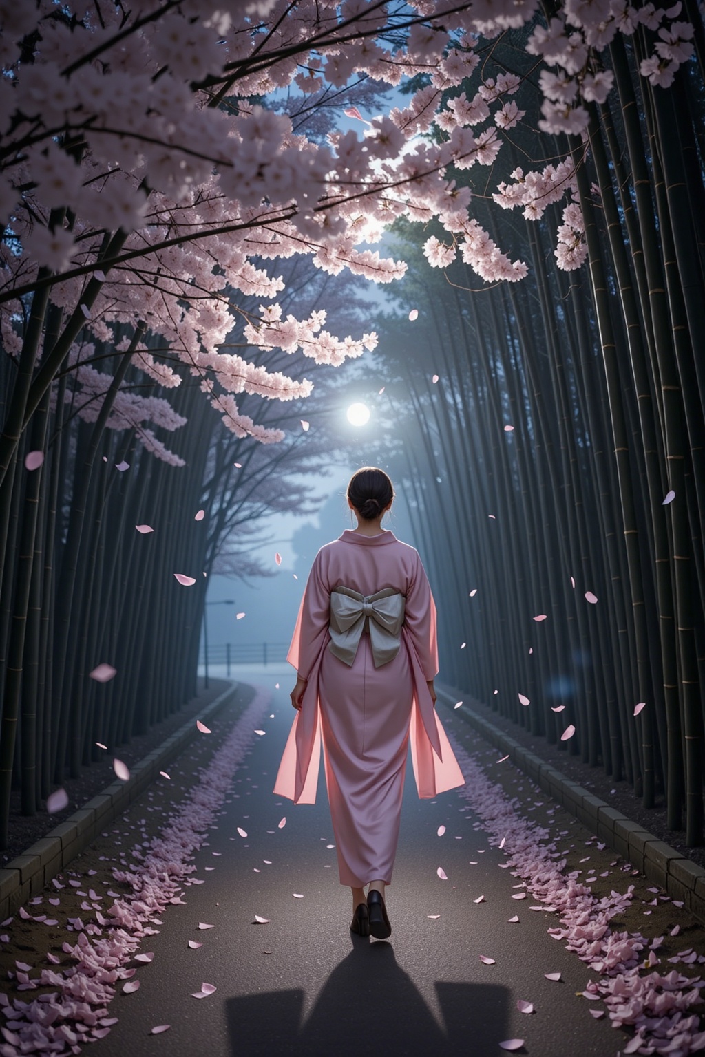 1girl,  solo female figure,  soft pink kimono on Tensor.Art