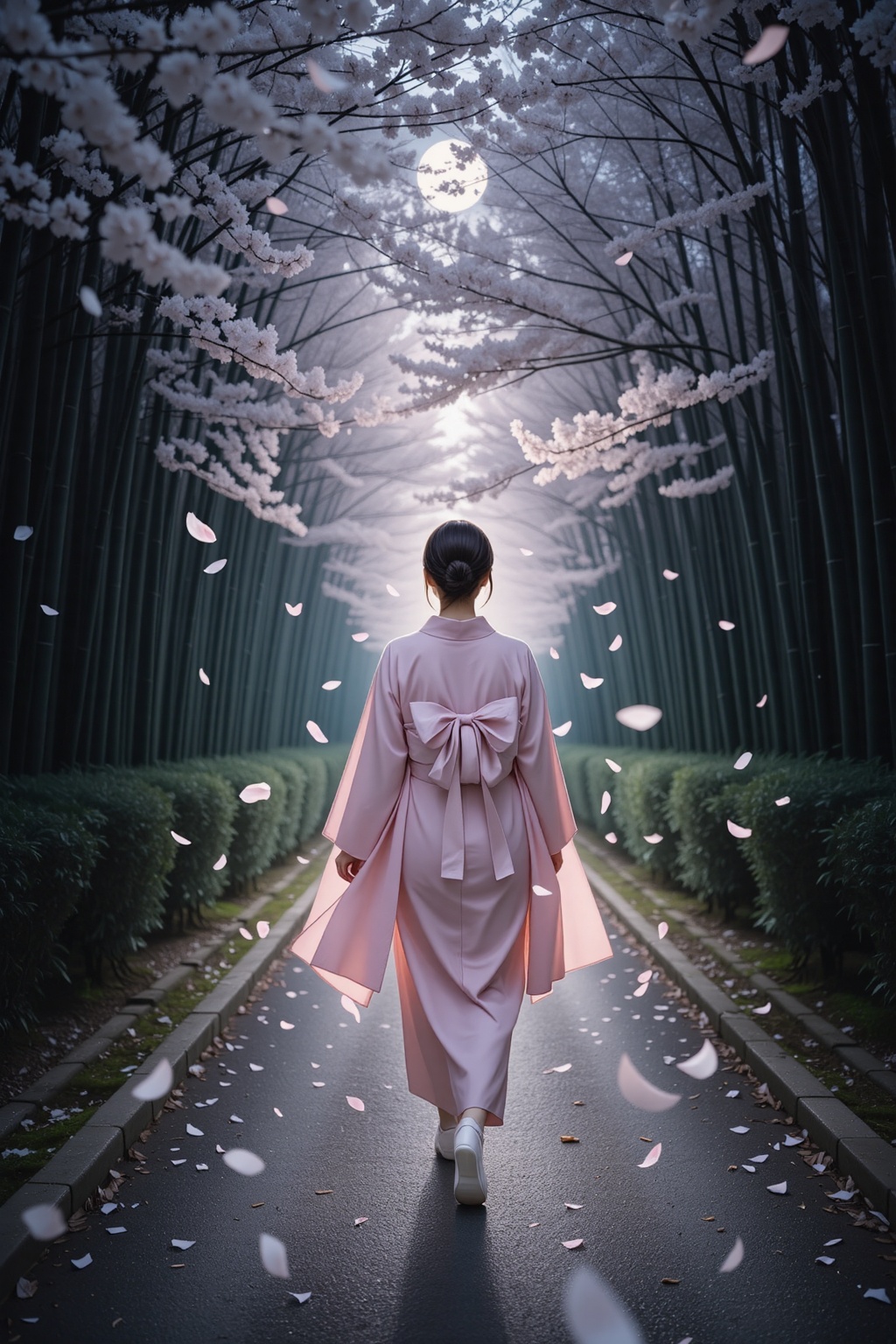 1girl,  solo female figure,  soft pink kimono on Tensor.Art