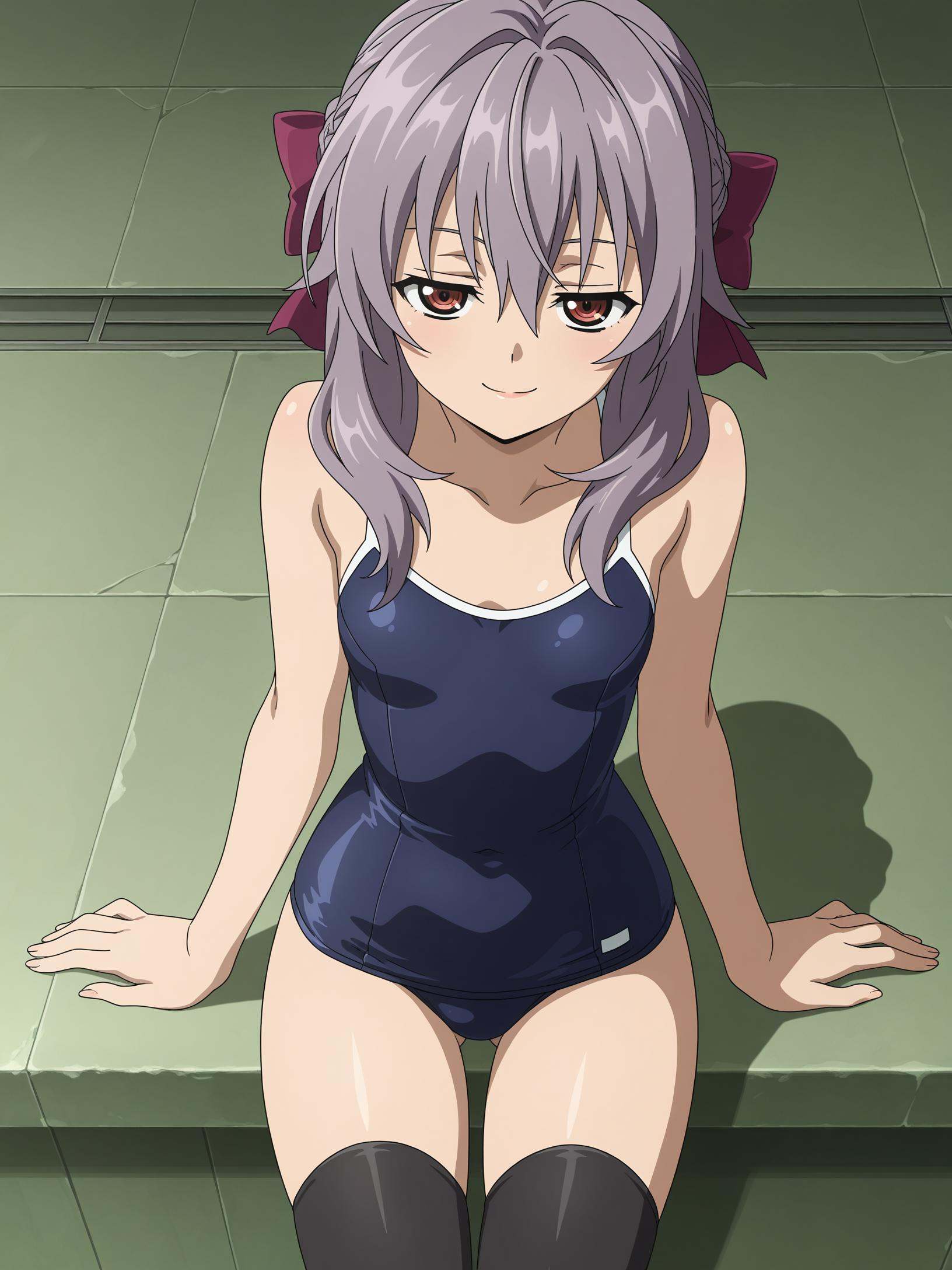 shinoa,  seductive smile,  thighhighs on Tensor.Art