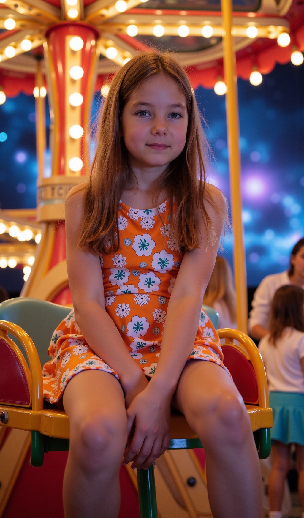 beautiful Little 8 years old girl SweetAmandaDW with flat chest and petite body,  cute face,  brown hair on Tensor.Art