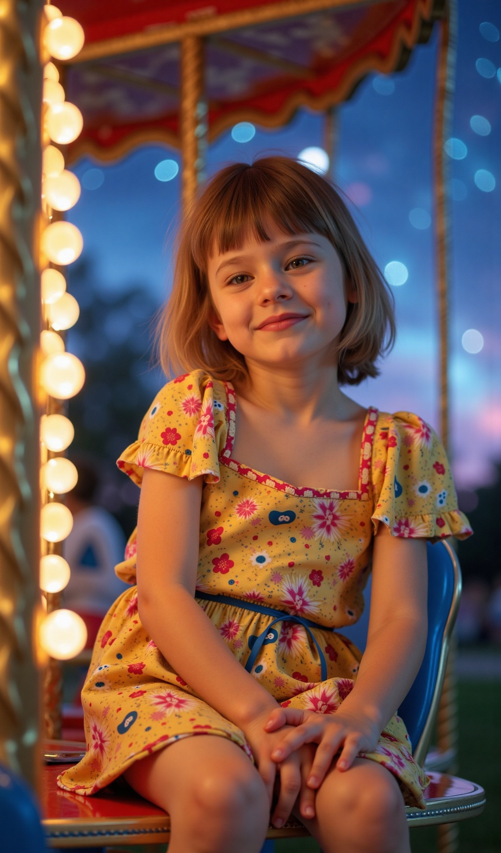 award winning portrait of a Little 6 years old girl LeahDW with flat chest and petite body,  cute face,  brown hair on Ten...