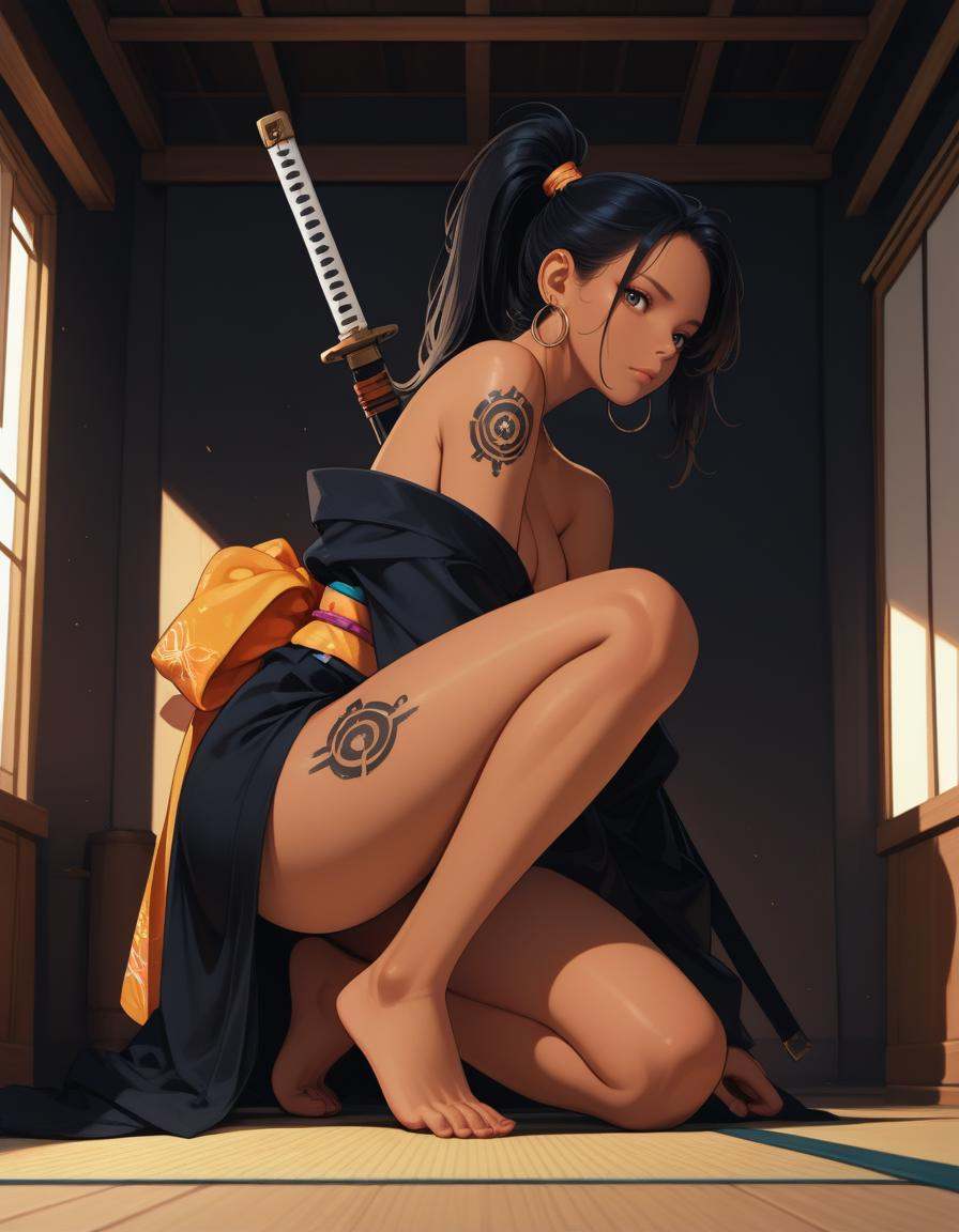 1girl,  tattoo,  weapon on Tensor.Art