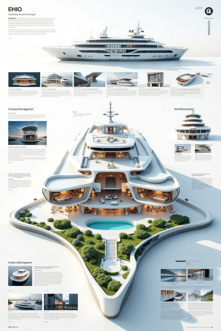 Ultra Professional architectural presentation board white mode of a modern Minimalist and Modern ship style committed to s...