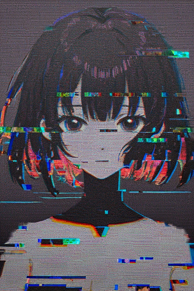 Beautiful anime girl with glitch effects over her face,  futuristic digital surreal style,  high detail on Tensor.Art