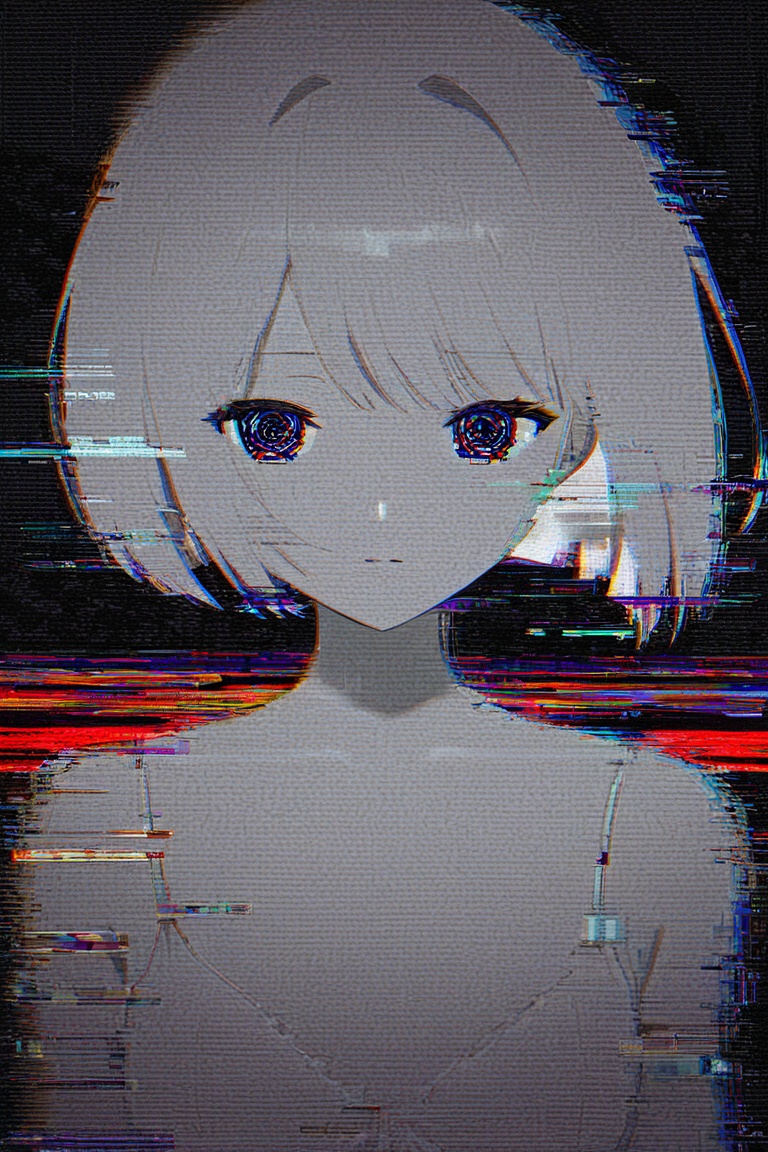 Beautiful anime girl with glitch effects over her face,  futuristic digital surreal style,  high detail on Tensor.Art
