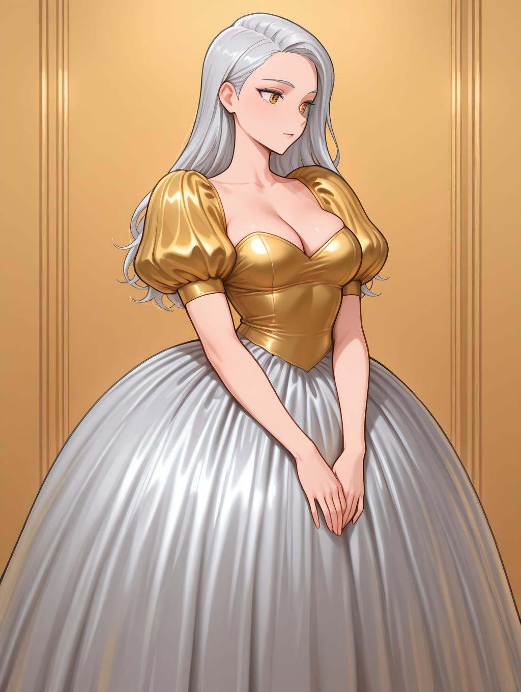 1girl,  golden shirt,  silver skirt on Tensor.Art