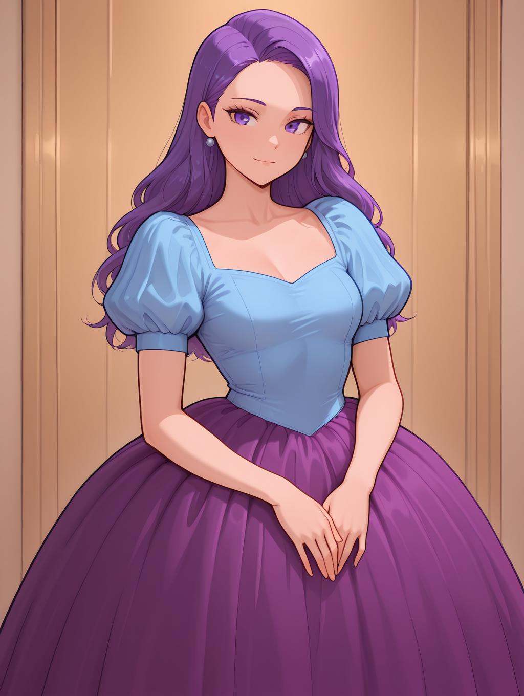 1girl,  blue shirt,  purple skirt on Tensor.Art
