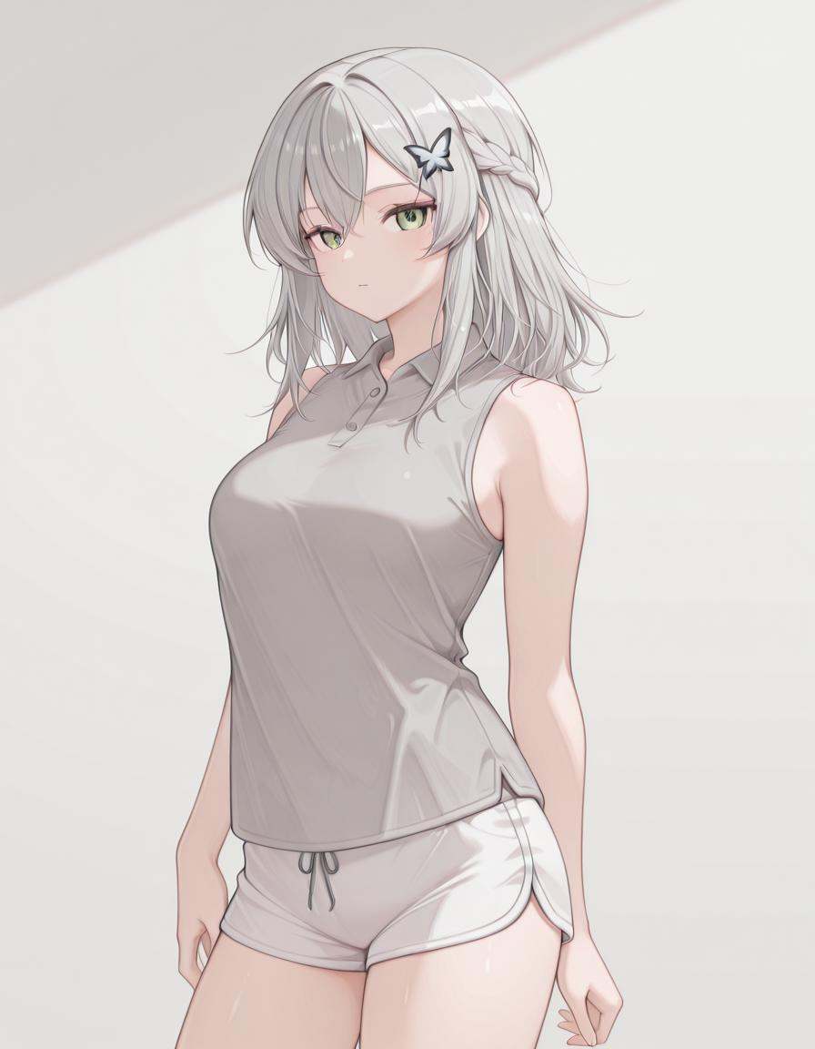 1girl,  po1osh1rt,  grey polo shirt on Tensor.Art