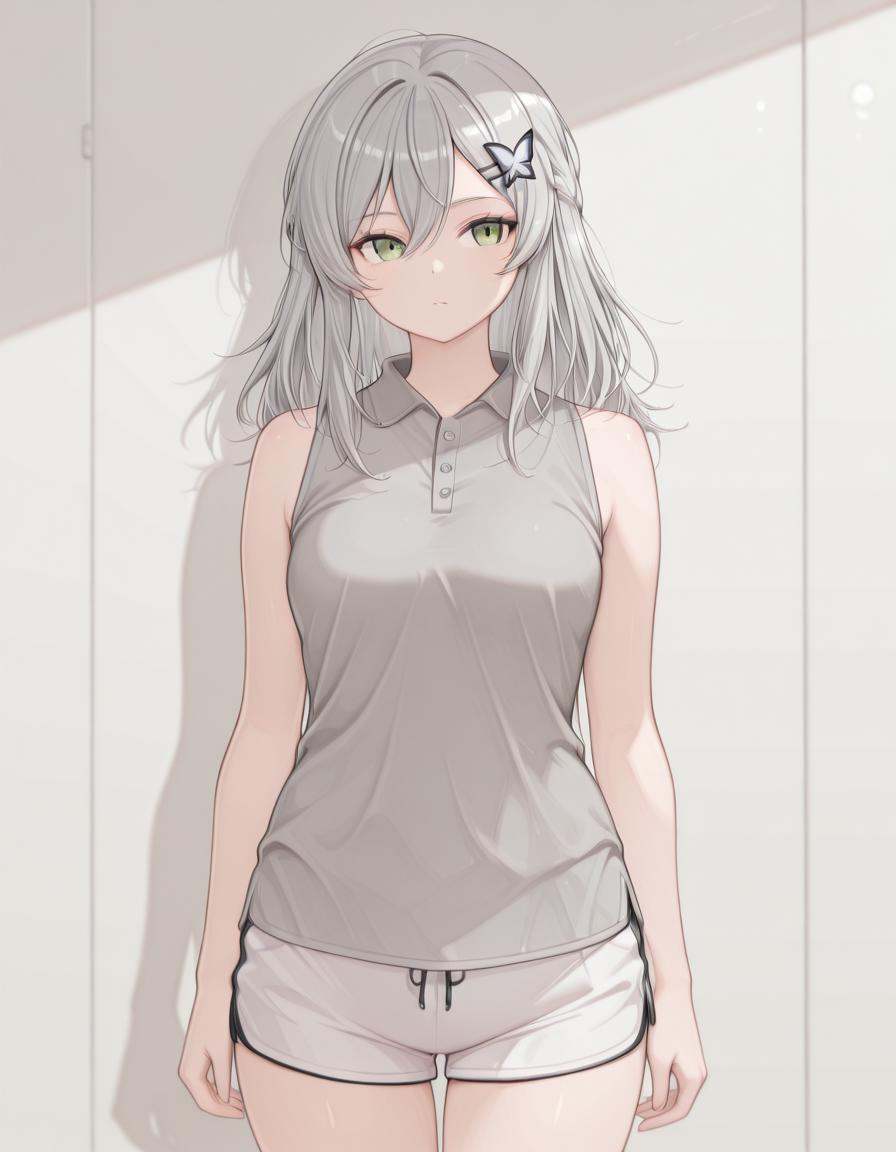 1girl,  po1osh1rt,  grey polo shirt on Tensor.Art