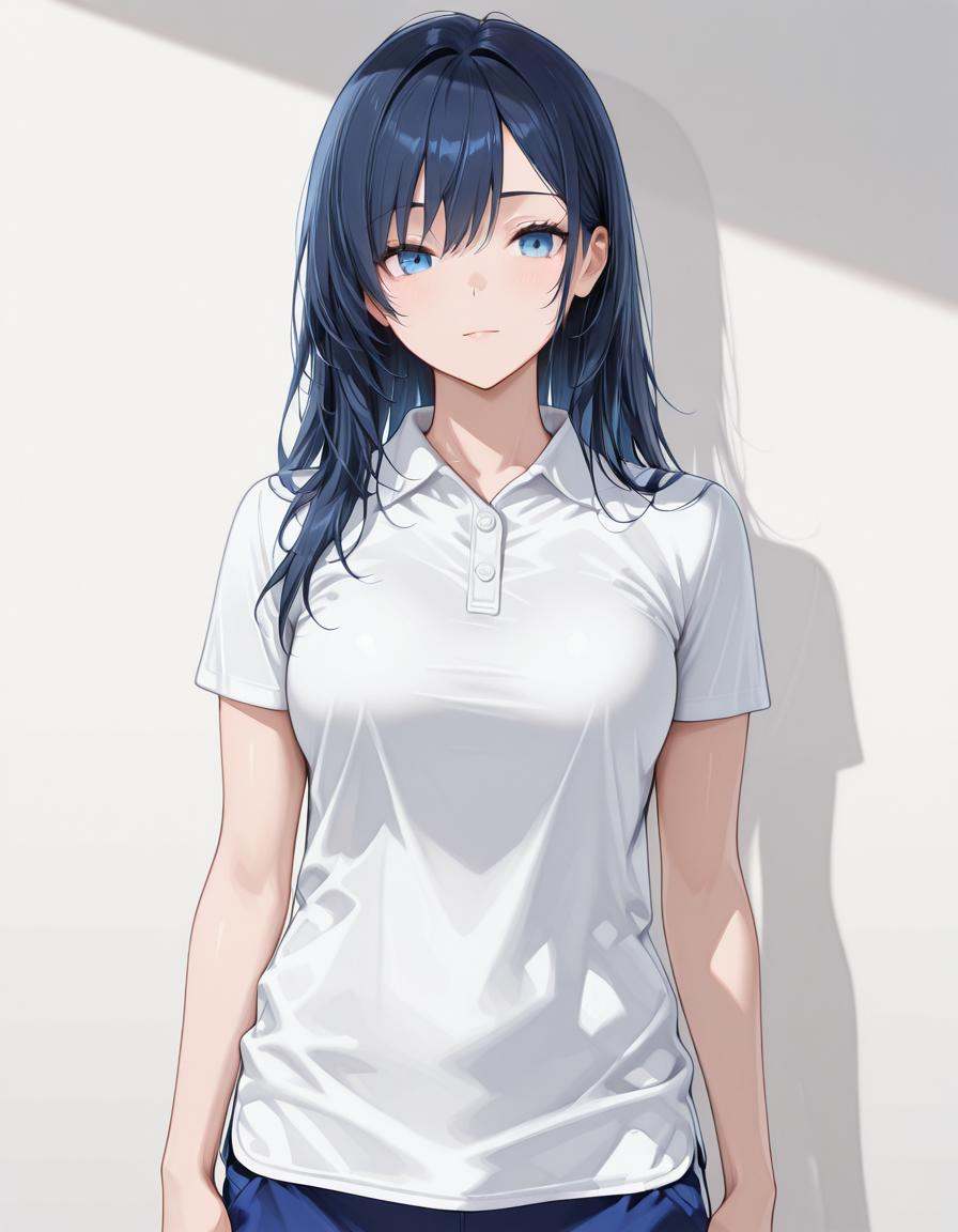 1girl,  white polo SHIRT,  blue pants on Tensor.Art