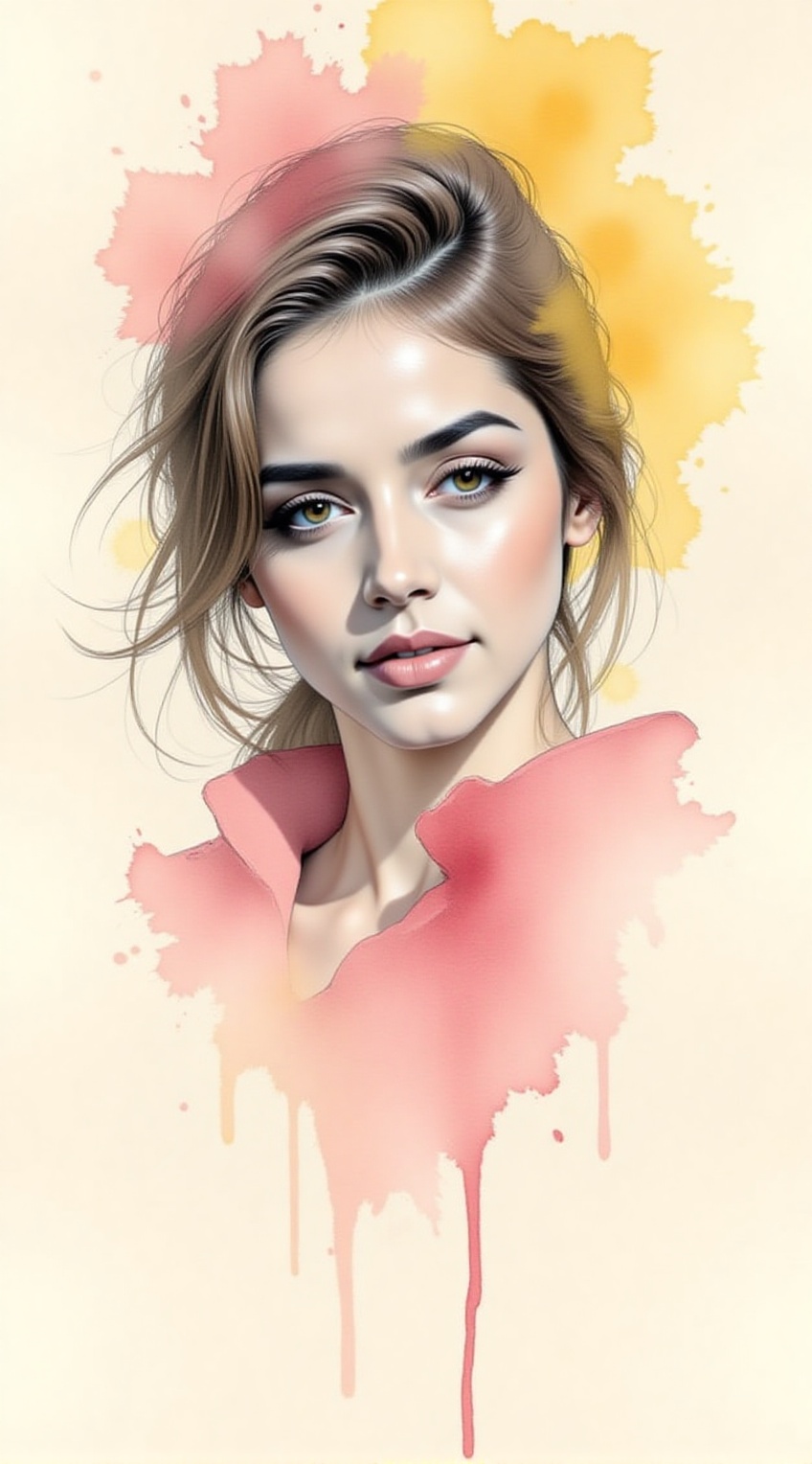 Sketch of a woman,  20yo,  ink and watercolor art style on Tensor.Art