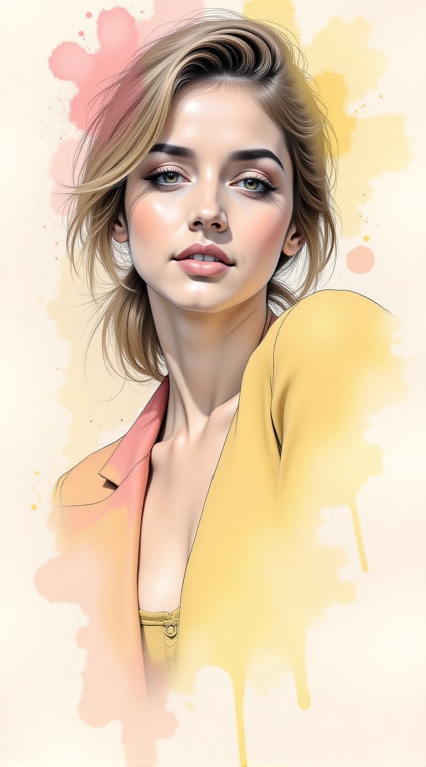 Sketch of a woman,  20yo,  ink and watercolor art style on Tensor.Art