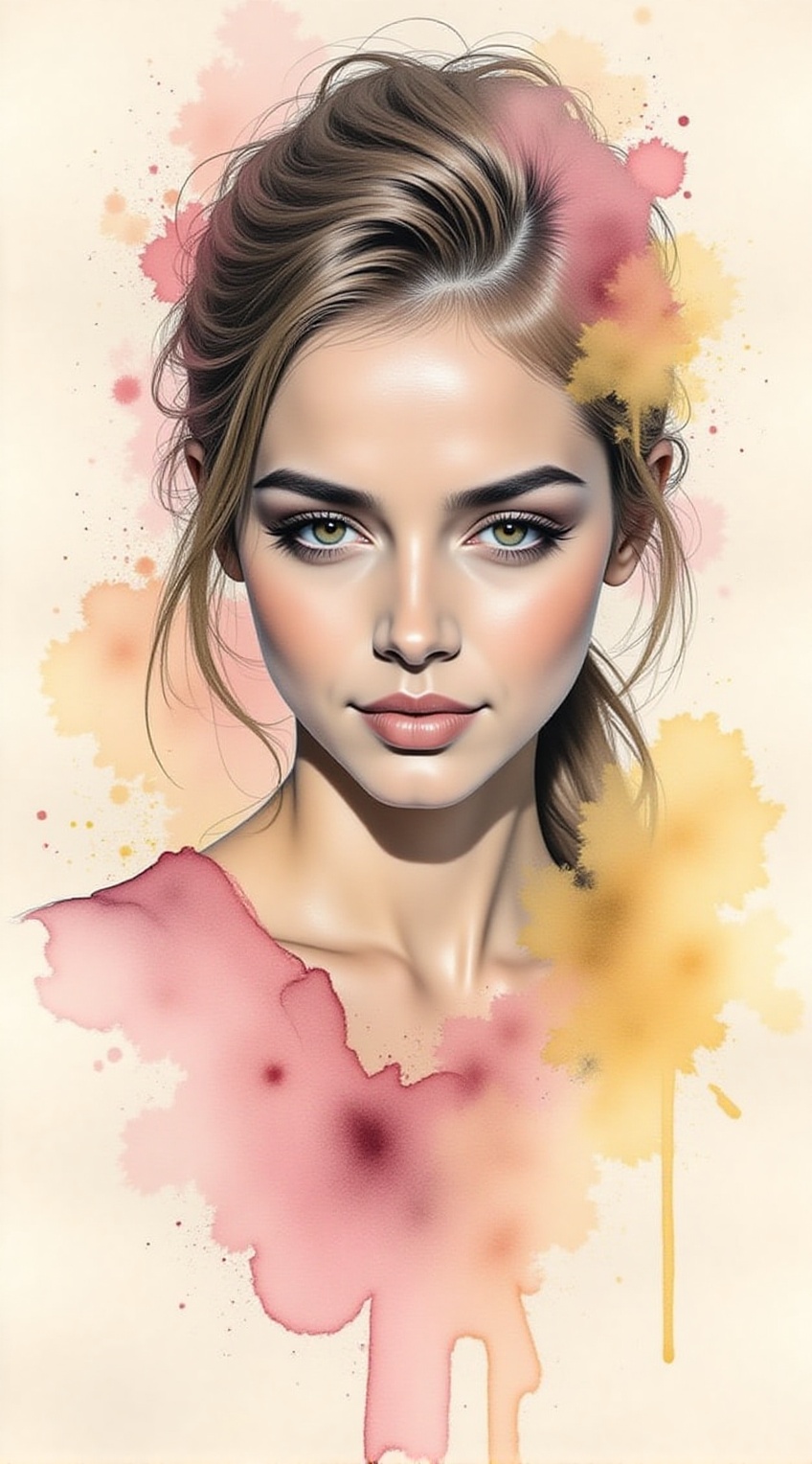 Sketch of a woman,  20yo,  ink and watercolor art style on Tensor.Art