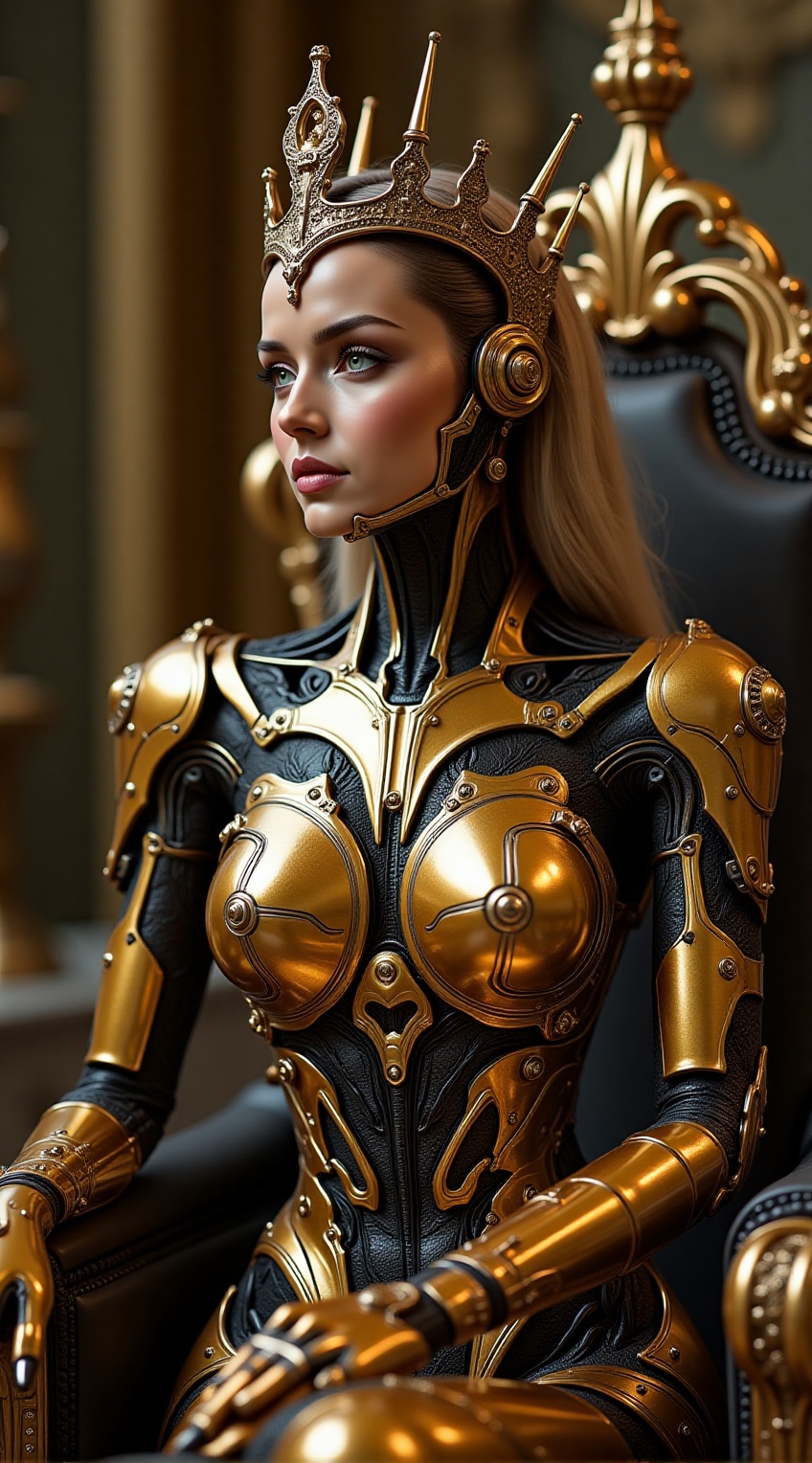 mechanical crown,  cybernetic queen,  regal posture on Tensor.Art