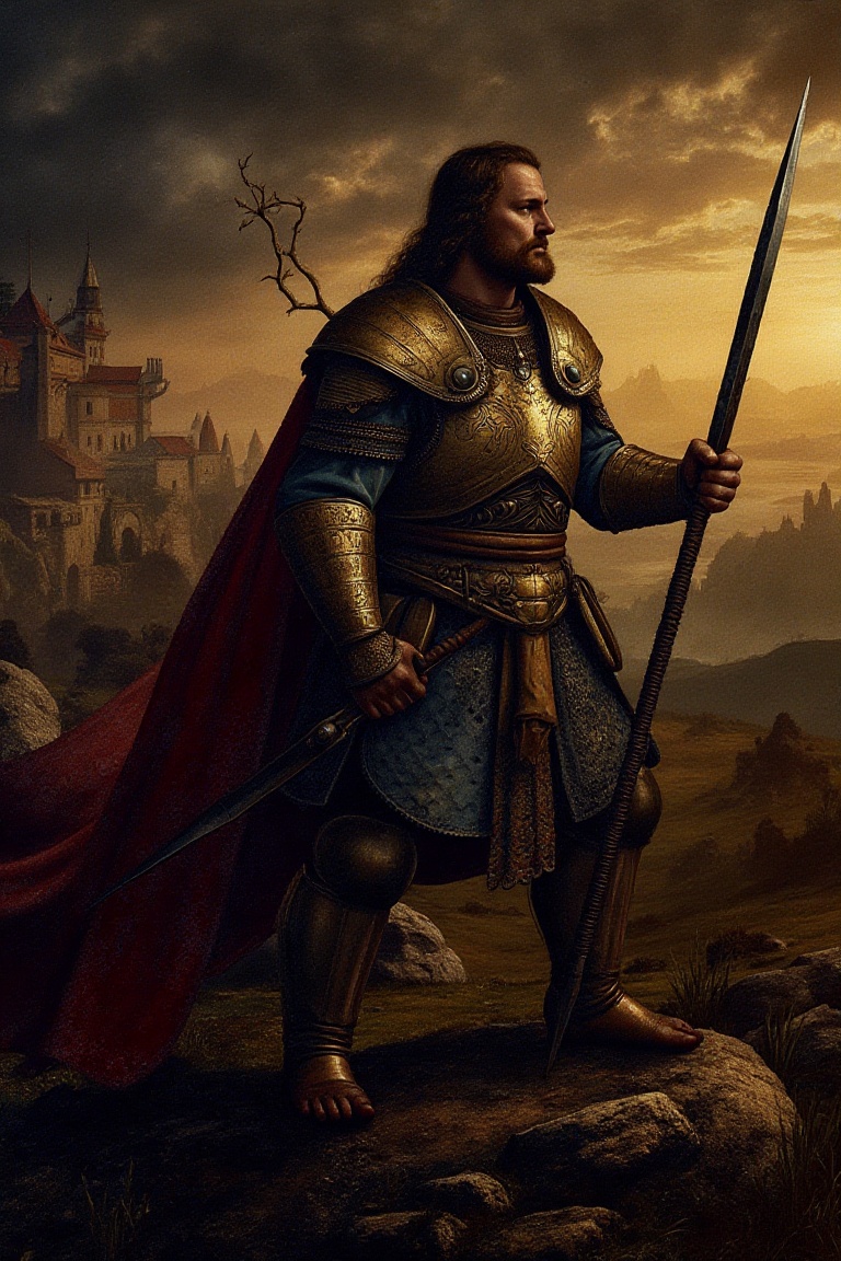 dav1nci,  fine art parody of Romanian warrior,  ultra wide-angle on Tensor.Art