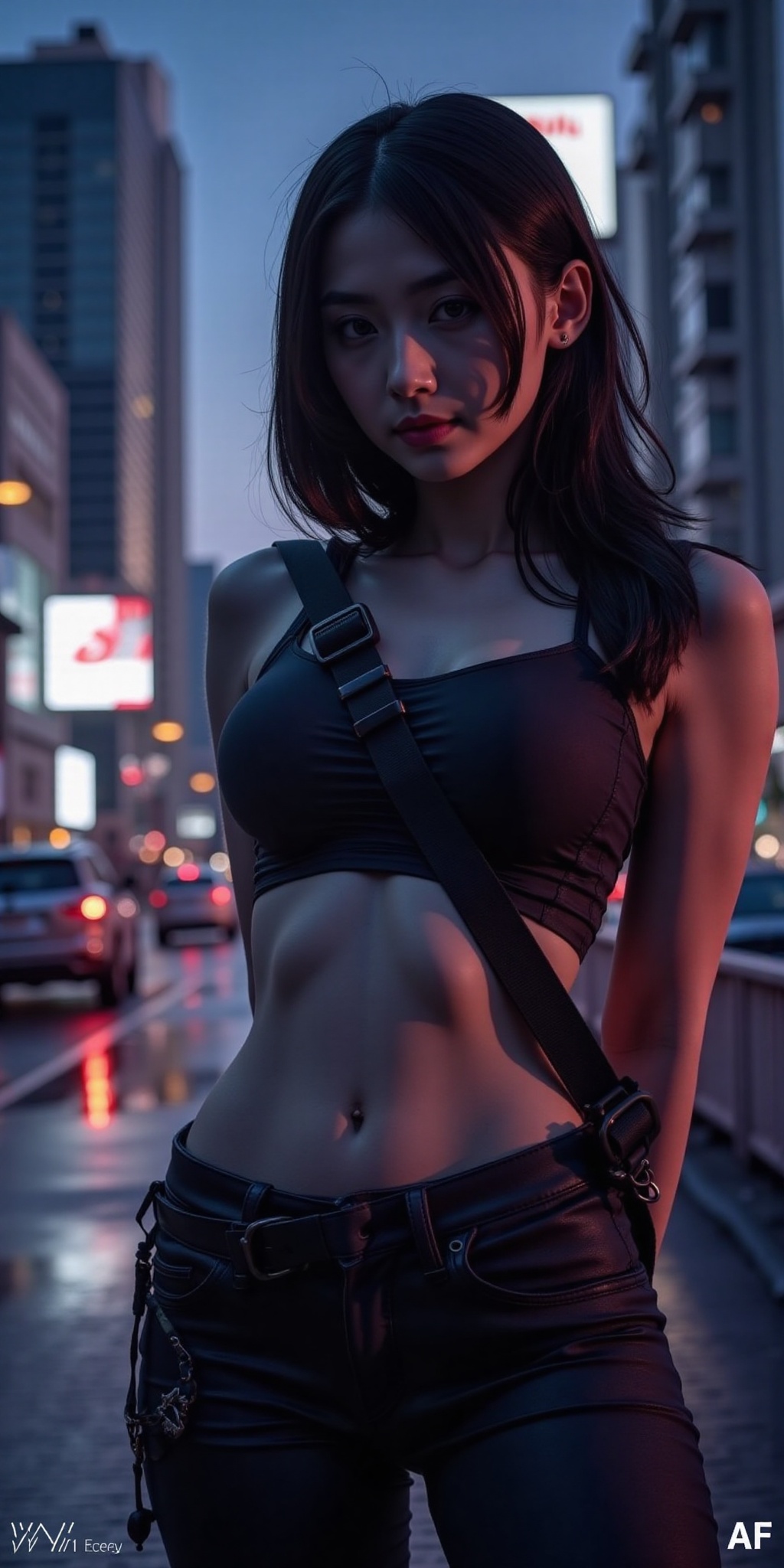 A beautifull yeman woman in blade runner movie theme,  city,  reflection on road on Tensor.Art