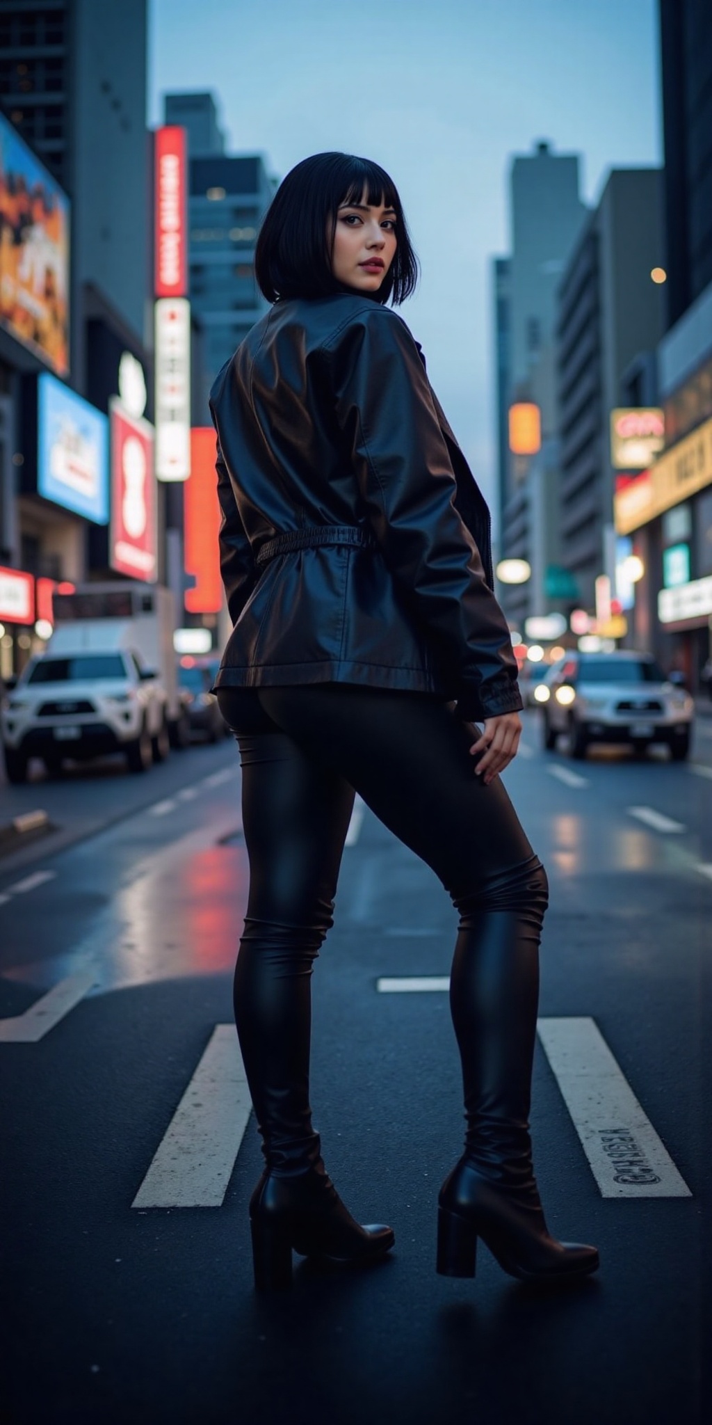 A beautifull yeman woman in blade runner movie theme,  city,  reflection on road on Tensor.Art