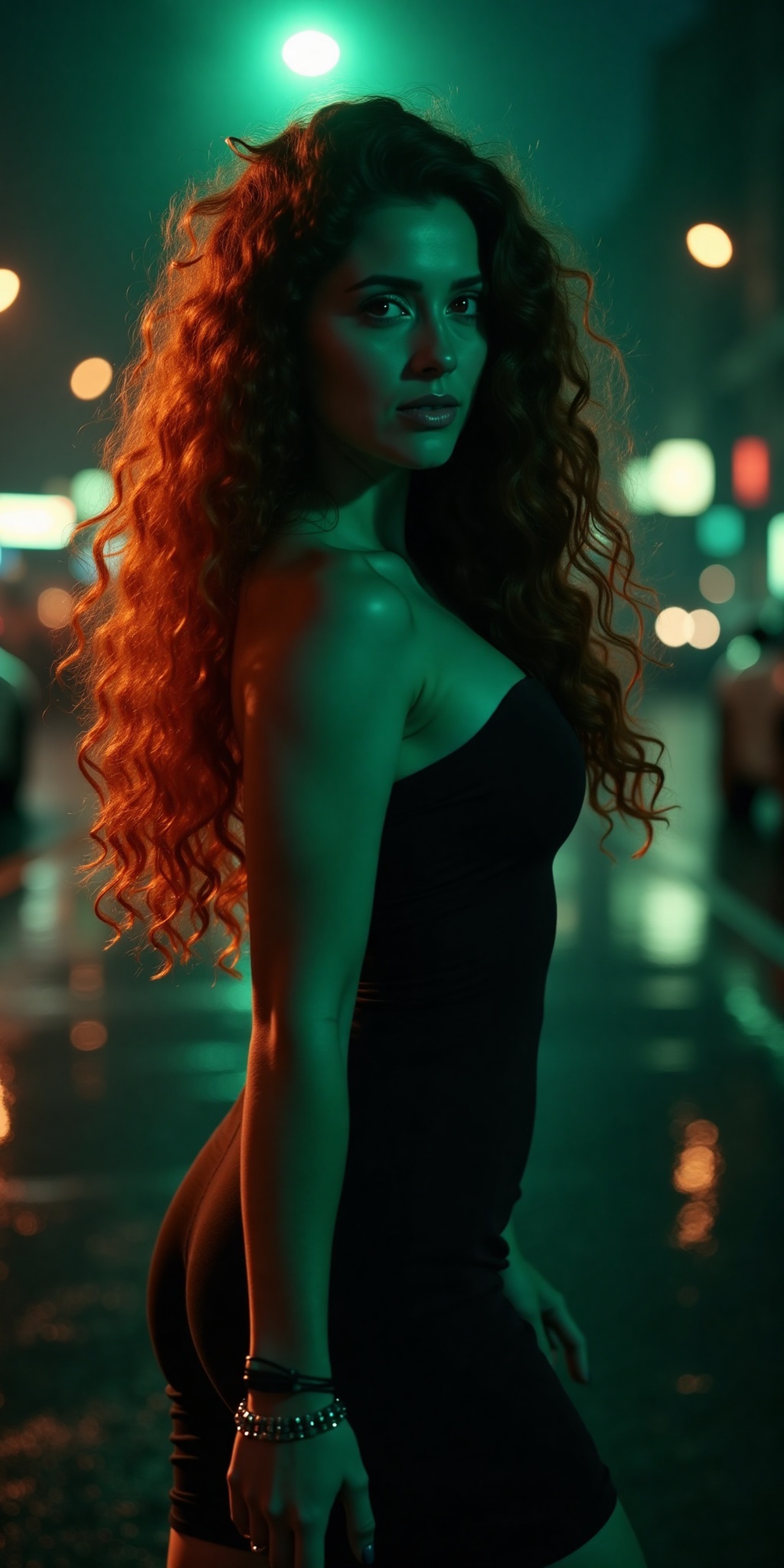 A sultry Jewish beauty,  dressed in a fitted dress,  her long curly hair cascading down her back like a fiery waterfall. T...