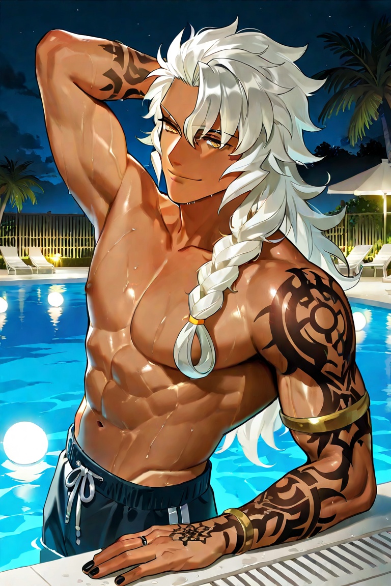 Solomon,  long hair,  white hair on Tensor.Art