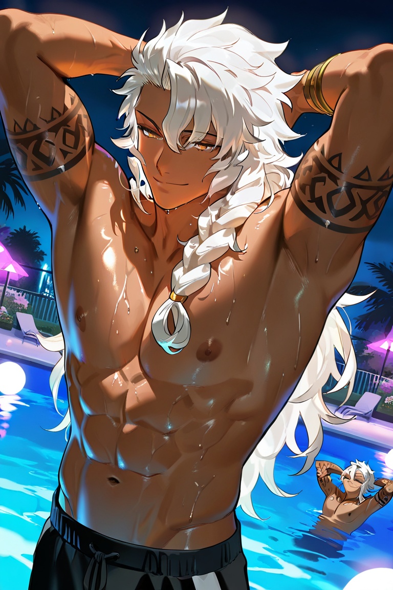Solomon,  long hair,  white hair on Tensor.Art