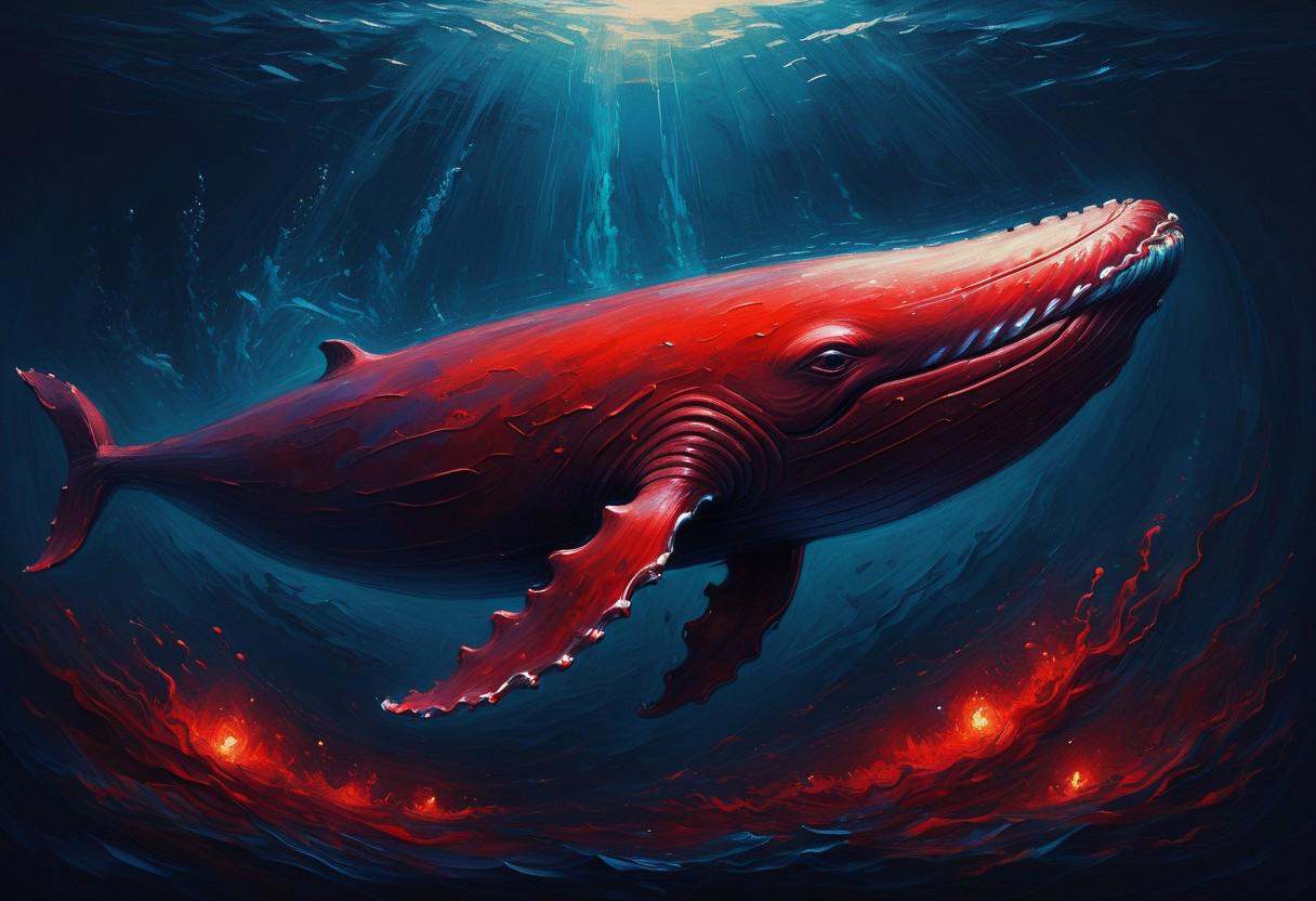 red glowing whale swimming in the deeps of the ocean,  oil paint,  brush strokes on Tensor.Art