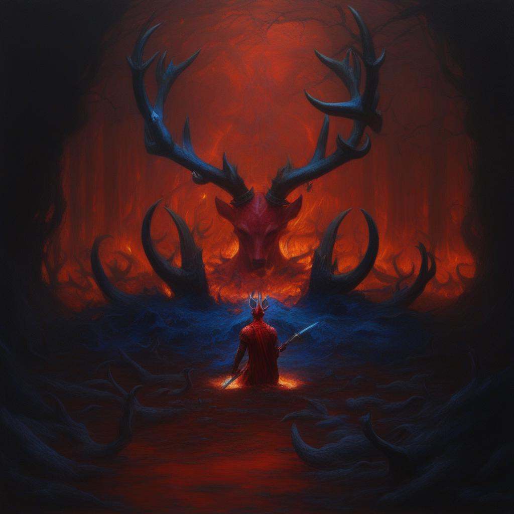 red theme,  horns,  planted sword on Tensor.Art