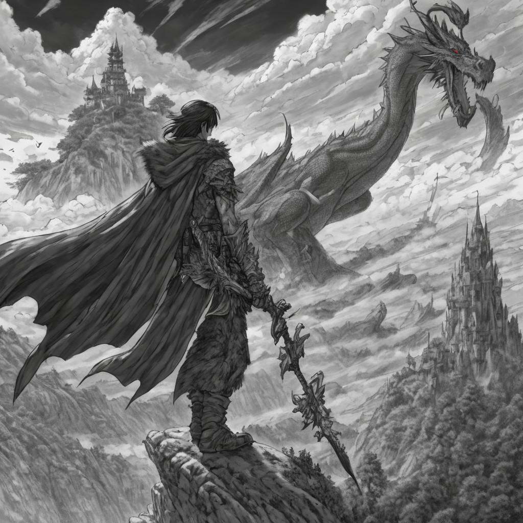 monochrome,  long hair,  cloud on Tensor.Art
