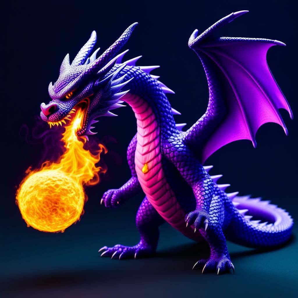 a purple dragon creating and throwing a fire ball coming out from his mouth on Tensor.Art