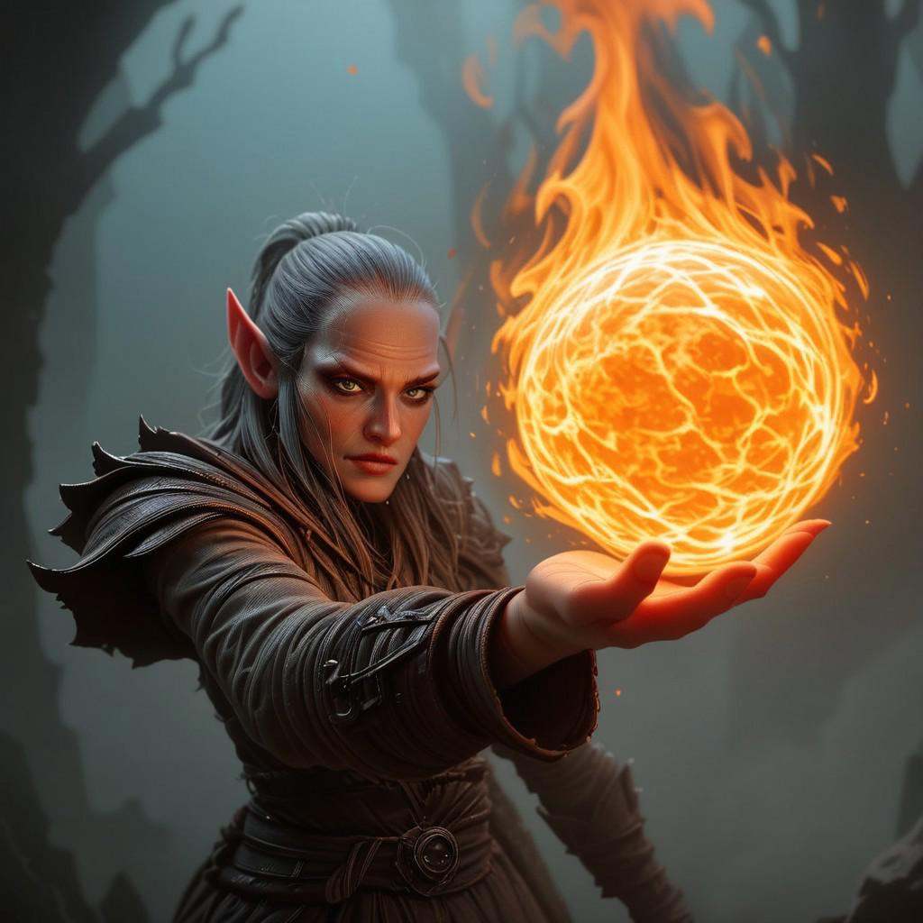 A woman wizards from a fantasy world creating a fire ball with her hands on Tensor.Art