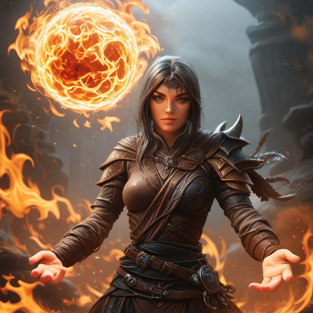 A woman wizards from a fantasy world creating a fire ball with her hands on Tensor.Art