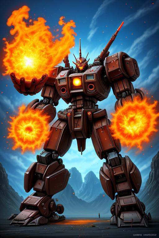 A giant mech throwing a fireball,  giant robot on Tensor.Art