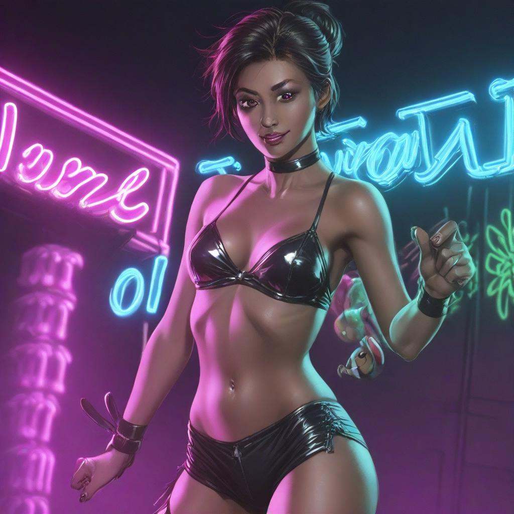 a striper dancing in a private clube with neon lights on Tensor.Art