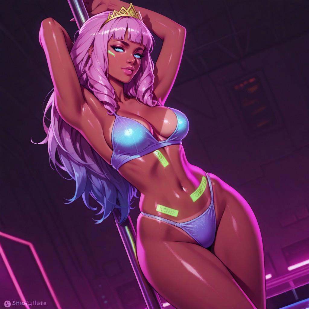 a strip dancer,  dancing in a pole in a bar futuristic,  cyberpunk style on Tensor.Art