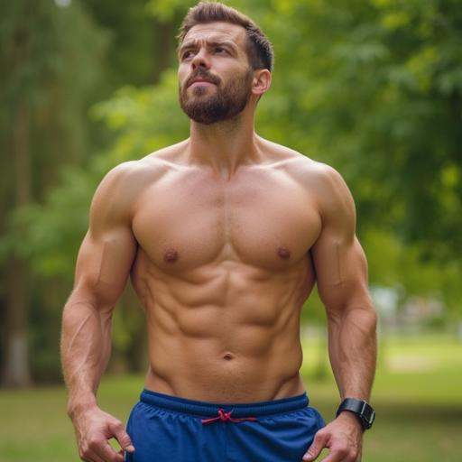 a man showing off his six pack abs in the park on Tensor.Art