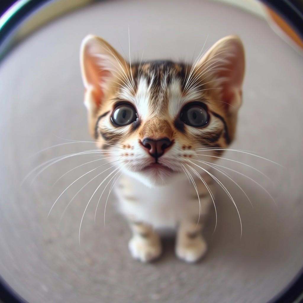 a cute kitten looking at the fisheye lens fx,  fele on Tensor.Art