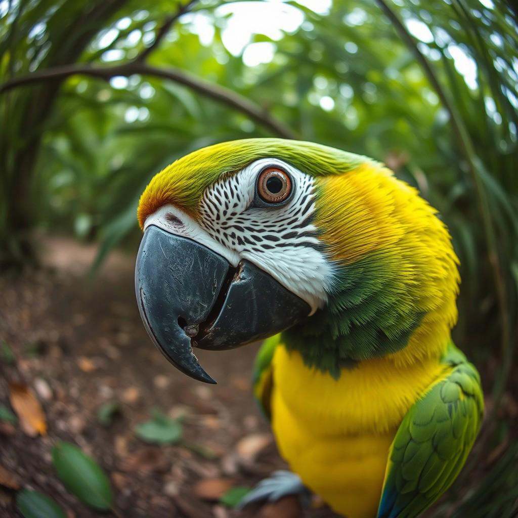 a parrot looking to the lens,  fisheye lens fx,  fele on Tensor.Art