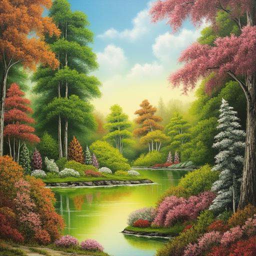 A oil painting of a magnificent garden made by bob ross on Tensor.Art