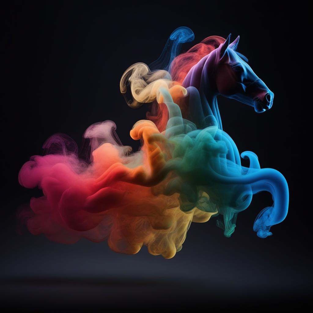multicolored colorful smoke taking the shape of a horse on Tensor.Art