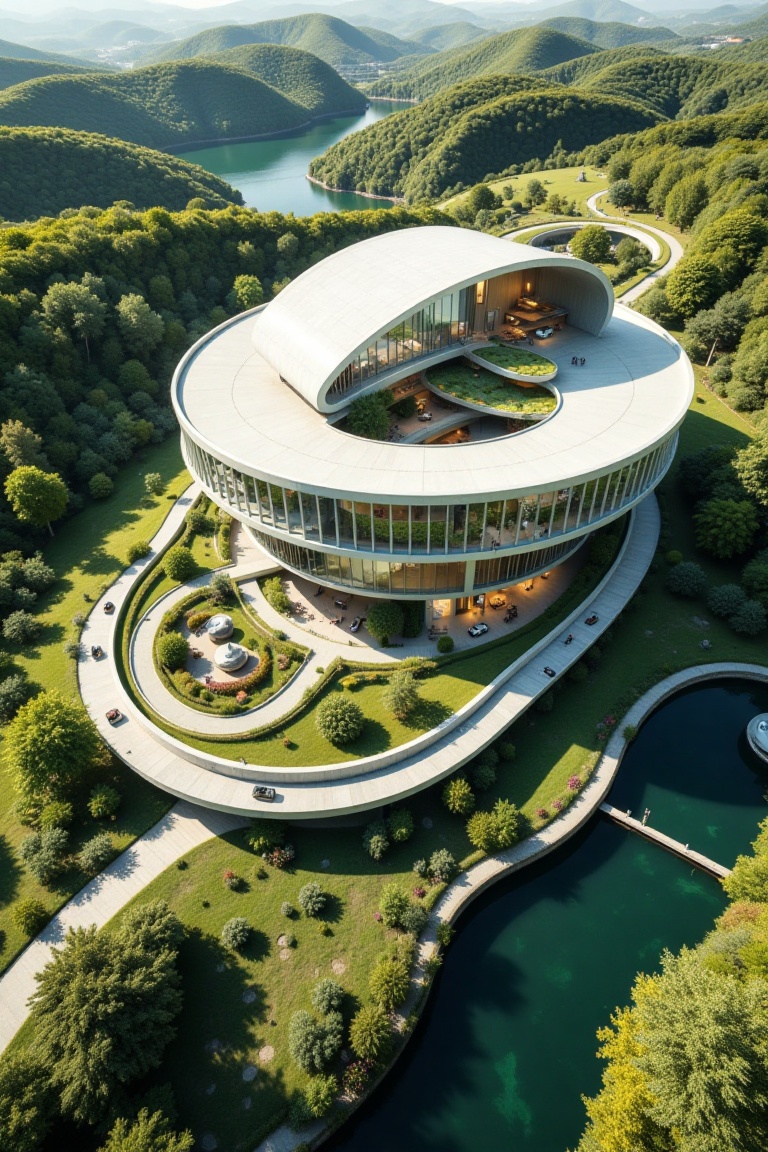 a modern greenhouse with section,  beautiful landscape,  bird's eye view on Tensor.Art