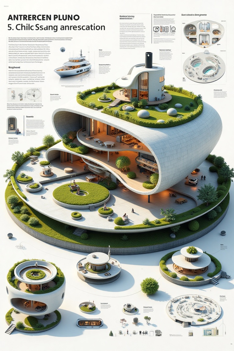 Ultra Professional architectural presentation board white mode of a modern Minimalist and Modern ship style committed to s...