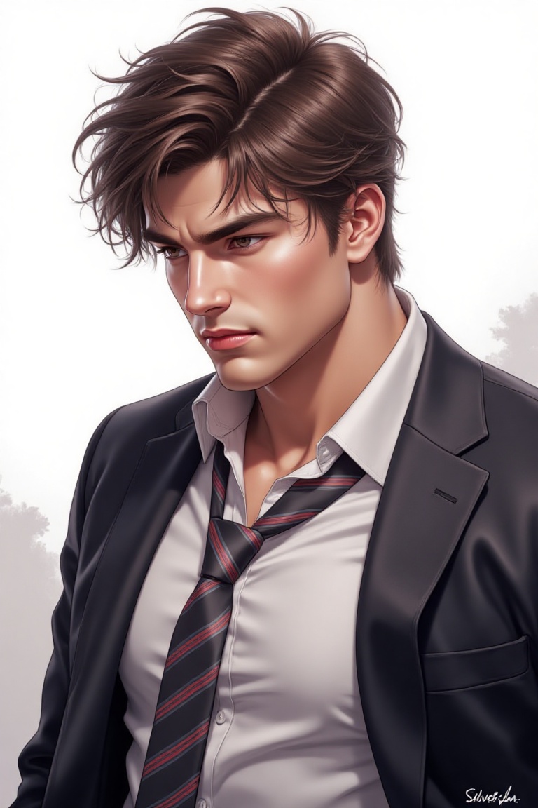 solo,  short hair,  brown hair on Tensor.Art